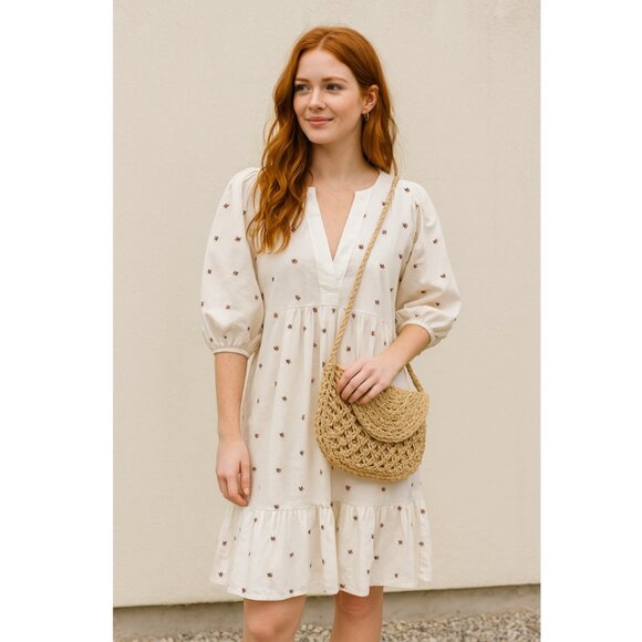 byTimo Embroidered Floral Mini Dress Medium White NWT - Picture 1 of 11